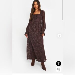 Boohoo Long Sleeve Brown Dress